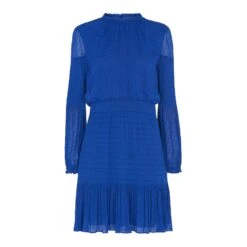WHISTLES Blue Oriel Dobby Pleated Dress -Exquisite Clothing 16707375 3