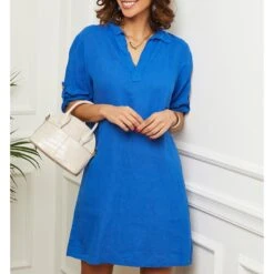 LE MONDE DU LIN Blue Mini Linen Dress