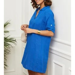 LE MONDE DU LIN Blue Mini Linen Dress -Exquisite Clothing 16943193 13