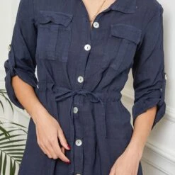 LE MONDE DU LIN Navy Maxi Linen Dress -Exquisite Clothing 16943278 12