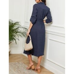 LE MONDE DU LIN Navy Maxi Linen Dress -Exquisite Clothing 16943278 13