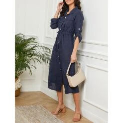 LE MONDE DU LIN Navy Maxi Linen Dress -Exquisite Clothing 16943278 14