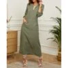 LE MONDE DU LIN Khaki Front Pocket Linen Dress -Exquisite Clothing 17442522 11