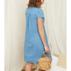 Rodier Indigo Button Linen Mini Dress -Exquisite Clothing 17585427 2