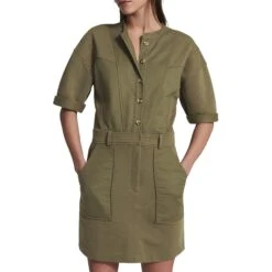 Reiss Khaki Emlyn Casual Cotton Blend Dress