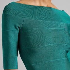 Herve Leger Alpine Green Boat Neck Flare Bandage Dress -Exquisite Clothing 17672304 8