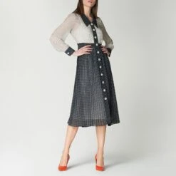 L K Bennett Navy Fozette Polka Dot Midi Shirt Dress