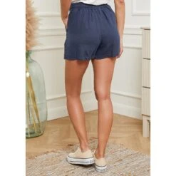 LE MONDE DU LIN Navy High Waisted Linen Short -Exquisite Clothing 17941042 12