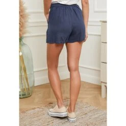 LE MONDE DU LIN Navy High Waisted Linen Short -Exquisite Clothing 17941042 3