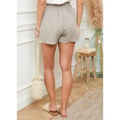 LE MONDE DU LIN Taupe High Waisted Linen Short -Exquisite Clothing 17941054 12