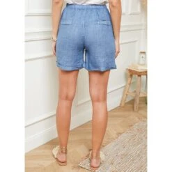 LE MONDE DU LIN Blue Turn Up Linen Shorts -Exquisite Clothing 17941326 12