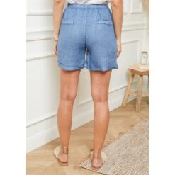 LE MONDE DU LIN Blue Turn Up Linen Shorts -Exquisite Clothing 17941326 3