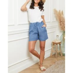 LE MONDE DU LIN Blue Turn Up Linen Shorts -Exquisite Clothing 17941326 4