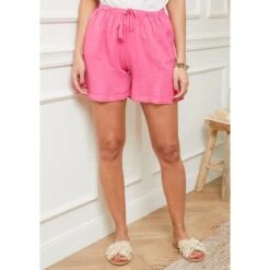 LE MONDE DU LIN Pink Turn Up Linen Shorts