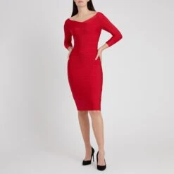 Herve Leger Red Criss Cross Pencil Bandage Dress -Exquisite Clothing 17964034 3