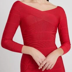 Herve Leger Red Criss Cross Pencil Bandage Dress -Exquisite Clothing 17964034 4