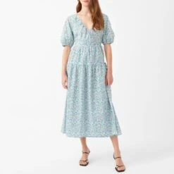 Great Plains Blue Floral Cotton Wrap Midi Dress