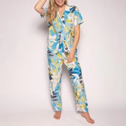 Cyberjammies Blue Lemon Leaf Print Pyjama Set