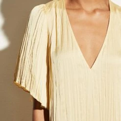 Vince Beige Satin Flutter Sleeve Dress -Exquisite Clothing 18160177 4