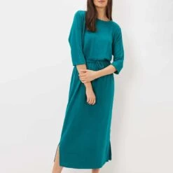 Phase Eight Teal Belle Tie Waist Cotton Blend Dress