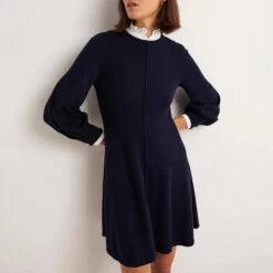 Boden Navy Cuff Detail Knitted Mini Dress
