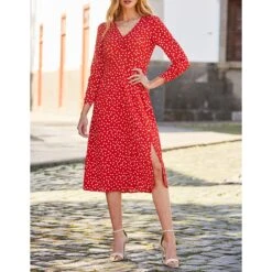 SOSANDAR Red & White Spot Print Midi Dress