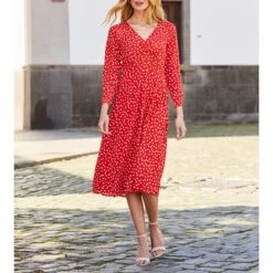 SOSANDAR Red & White Spot Print Midi Dress -Exquisite Clothing 18275035 3