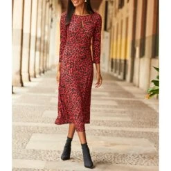 SOSANDAR Red & Black Animal Print Keyhole Detail Midi Dress -Exquisite Clothing 18275208 3