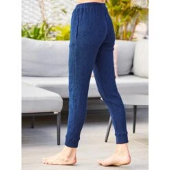 SOSANDAR Navy Blue Textured Slim Leg Joggers -Exquisite Clothing 18275852 3