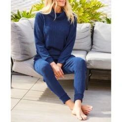 SOSANDAR Navy Blue Textured Slim Leg Joggers -Exquisite Clothing 18275852 4