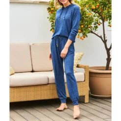 SOSANDAR Navy Blue Loungewear Hooded Top -Exquisite Clothing 18276042 4