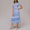 WHISTLES Blue Printed Dobby Midi Dress