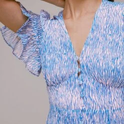 WHISTLES Blue Printed Dobby Midi Dress -Exquisite Clothing 18287200 3