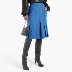 Victoria Beckham Blue Double Pleat Cotton Short