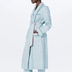 Victoria Beckham Mint Green Checked Nightwear Cotton Robe