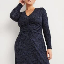 Boden Navy V Neck Ruched Dress -Exquisite Clothing 18308365 3