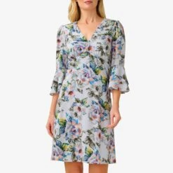 Adrianna Papell Grey Floral Chiffon Dress