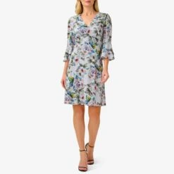 Adrianna Papell Grey Floral Chiffon Dress -Exquisite Clothing 18324758 3