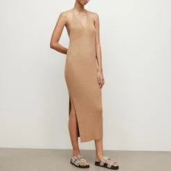 AllSaints Camel Lexi Halter Neck Cotton Dress