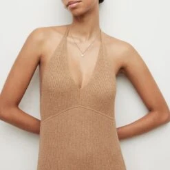 AllSaints Camel Lexi Halter Neck Cotton Dress -Exquisite Clothing 18332908 3