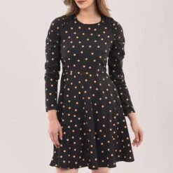 Closet Black Polka Dot Gathered Shoulder Dress