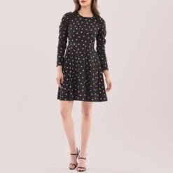 Closet Black Polka Dot Gathered Shoulder Dress -Exquisite Clothing 18334671 3