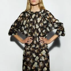 Victoria Beckham Multi Chain Detail Long Sleeve Midi Dress