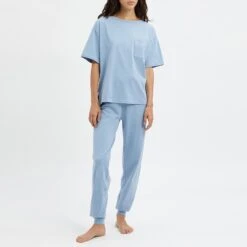 N°· Eleven Steel Blue Cotton Short Sleeve Pyjama Set -Exquisite Clothing 18341138 5
