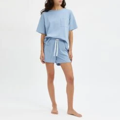N°· Eleven Steel Blue Cotton Pyjama Short Set