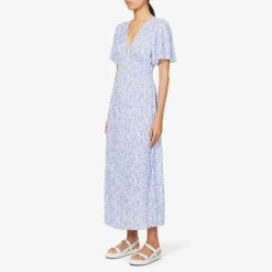 Heidi Klein Blue Periwinkle Embers Angel Sleeve Maxi Dress