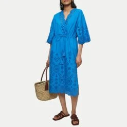 Jigsaw Blue Broderie Cotton Dress