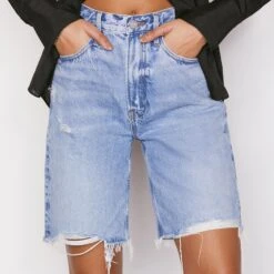 Frame Light Blue High Rise Denim Shorts -Exquisite Clothing 18381695 3