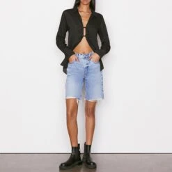 Frame Light Blue High Rise Denim Shorts -Exquisite Clothing 18381695 4