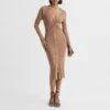 Reiss Camel Avery V-Neck Ribbed Dress -Exquisite Clothing 18387415 1